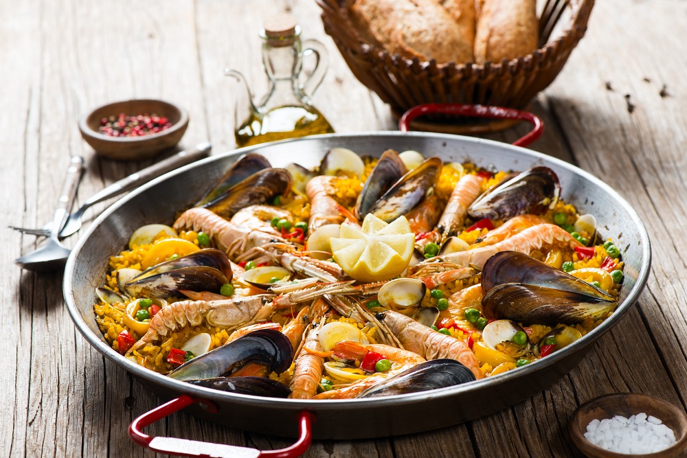 Spanish dish paella with seafood